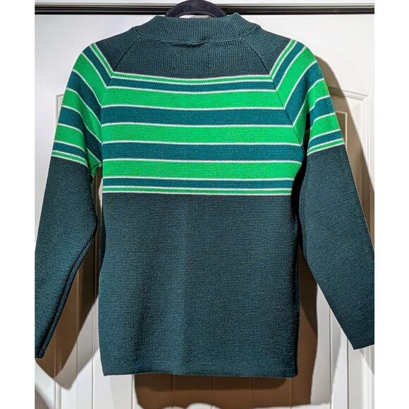 Ski Country Colorado Knitting Mills 100% Virgin Wool Green Striped Ski Sweater - Picture 2 of 11